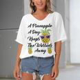 A Pineapple A Day Keeps The Worries Away Funny Pineapple Gift Pineapple Lover Women's Bat Sleeves V-Neck Blouse