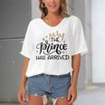 Baby Shower Text Design The Prince Has Arrived Women's Bat Sleeves V-Neck Blouse