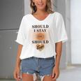 Best Seller Should I Stay Or Should Eggo Merchandise Women's Bat Sleeves V-Neck Blouse