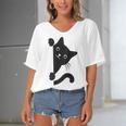 Black Cat Peeking Women's Bat Sleeves V-Neck Blouse