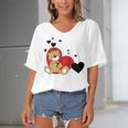 Cartoon Animal Happy Loving Teddy Bear Women's Bat Sleeves V-Neck Blouse