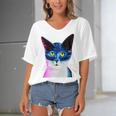 Cat Avatar Women's Bat Sleeves V-Neck Blouse