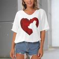 Chihuahua Shape With Red Heart Painting For Valentine Day Women's Bat Sleeves V-Neck Blouse