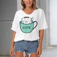 Cute Cat In Mug Women's Bat Sleeves V-Neck Blouse