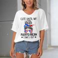 Cute Until My Puerto Rican Comes Out Messy Bun Hair Women's Bat Sleeves V-Neck Blouse