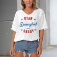 Fourth Of July Star Spangled Sassy Cute 741 Shirt Women's Bat Sleeves V-Neck Blouse