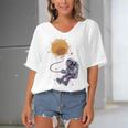 Funny Astronaut Monkey Blowing Sun V2 Women's Bat Sleeves V-Neck Blouse