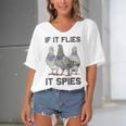 Funny Birds Pun Pigeon If It Flies It Spies Birds Are Liars Women's Bat Sleeves V-Neck Blouse