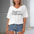 Happy Birthday Text Design Women's Bat Sleeves V-Neck Blouse