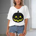 Happy Halloween Scary Black Pumpkin Pattern Women's Bat Sleeves V-Neck Blouse