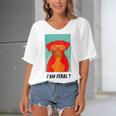 I Am Feral Coll Red Dog Women's Bat Sleeves V-Neck Blouse