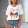 Memorial Day 4Th Of July Holiday Patriotic Ice Cream Women's Bat Sleeves V-Neck Blouse