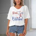 Red White Blessed 4Th Of July Cute Patriotic America Women's Bat Sleeves V-Neck Blouse