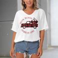 Special Delivery Valentines Car Red Plaid Women's Bat Sleeves V-Neck Blouse