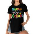 Funny Happy Last Day Of School Hello Summer Multicolored Women's Short Sleeves T-shirt With Hem Split