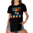 I Love My Gay Bff Rainbow Lgbt Pride Proud Lgbt Friend Ally Women's Short Sleeves T-shirt With Hem Split