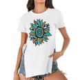 Turquoise Rodeo Decor Graphic Sunflower Women's Short Sleeves T-shirt With Hem Split