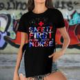 Safety First Drink With A Nurse Patriotic Nurse 4Th Of July Women's Short Sleeves T-shirt With Hem Split