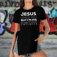 Womens Jesus Loves You But Im His Favorite Funny Christian V Neck Women's Short Sleeves T-shirt With Hem Split