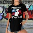 Womens Patriotic And Pregnant Baby Reveal 4Th Of July Pregnancy Women's Short Sleeves T-shirt With Hem Split