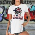 All American Girl Messy Hair Bun Woman Patriotic 4Th Of July Women's Short Sleeves T-shirt With Hem Split