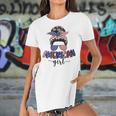 American Girl Messy Bun 4Th Of July Mom Usa Women Women's Short Sleeves T-shirt With Hem Split