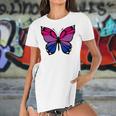 Butterfly With Colors Of The Bisexual Pride Flag Women's Short Sleeves T-shirt With Hem Split