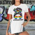 Proud Mom Lgbt Gay Pride Messy Bun Rainbow Lgbtq Women's Short Sleeves T-shirt With Hem Split