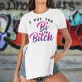 Womens I Put The Bi In Bitch Funny Bisexual Pride Flag Lgbt Gift Women's Short Sleeves T-shirt With Hem Split