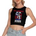 Fully Vaccinated By The Blood Of Jesus Christian USA Flag V2 Women's Sleeveless Bow Backless Hollow Crop Top