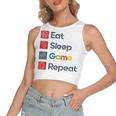 Eat Sleep Game Repeat Women's Sleeveless Bow Backless Hollow Crop Top