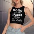 Gogo Grandma Gift Gogo Is My Name Spoiling Is My Game Women's Sleeveless Bow Backless Hollow Crop Top