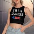 Womens Im His Sparkler His And Her 4Th Of July Matching Couples Women's Sleeveless Bow Backless Hollow Crop Top