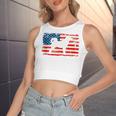 Akita Inu For Dog Mom Dog Dad Usa Flag 4Th Of July Women's Sleeveless Bow Backless Hollow Crop Top