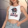All American Girl Messy Hair Bun Woman Patriotic 4Th Of July Women's Sleeveless Bow Backless Hollow Crop Top