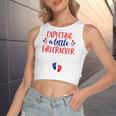 Expecting A Little Firecracker New Mom 4Th Of July Pregnancy Women's Sleeveless Bow Backless Hollow Crop Top