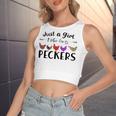 Just A Girl Who Loves Peckers 863 Shirt Women's Sleeveless Bow Backless Hollow Crop Top