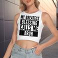 My Greatest Blessing Calls Me Bruh Vintage Mothers Day Women's Sleeveless Bow Backless Hollow Crop Top