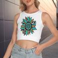 Turquoise Rodeo Decor Graphic Sunflower Women's Crop Top Tank Top