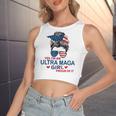 Yes Im An Ultra Maga Girl Proud Of It Usa Flag Messy Bun Women's Crop Top Tank Top