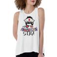 Stna All American Nurse Messy Buns Hair 4Th Of July Day Usa Women's Loose Fit Open Back Split Tank Top