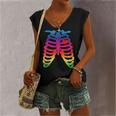 Gay Rainbow Pride Lgbt Halloween Skeleton Women's V-neck Tank Top