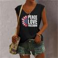Peace Love Freedom America Usa Flag Sunflower Women's V-neck Tank Top