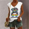 Proud Mom Lgbt Gay Pride Messy Bun Rainbow Lgbtq Women's V-neck Tank Top