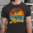 Aloha Hawaii Hawaiian Island Vintage Palm Tree Surfboard V2 Unisex Jersey Short Sleeve Crewneck Tshirt