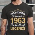December 1963 Birthday Life Begins In December 1963 V2 Unisex Jersey Short Sleeve Crewneck Tshirt