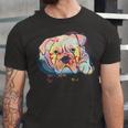 English Bulldog Abstract Watercolor Graphic Design Unisex Jersey Short Sleeve Crewneck Tshirt