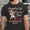 Friends Dont Let Friends Fight Leukemia Alone Unicorn Orange Ribbon Leukemia Leukemia Awareness Unisex Jersey Short Sleeve Crewneck Tshirt