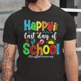 Funny Happy Last Day Of School Hello Summer Multicolored Unisex Jersey Short Sleeve Crewneck Tshirt