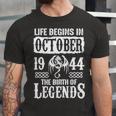 October 1944 Birthday Life Begins In October 1944 Unisex Jersey Short Sleeve Crewneck Tshirt